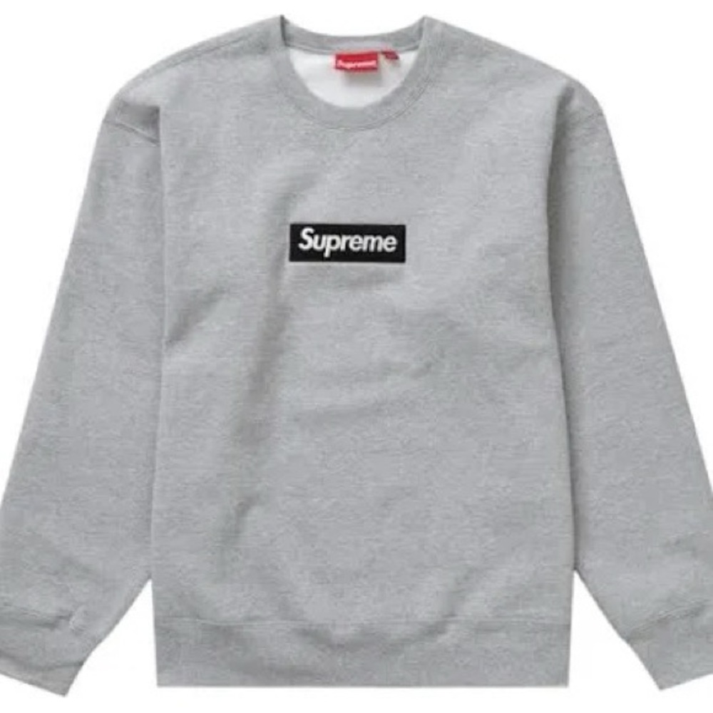Supreme Heather Gray Box Logo Crewneck Sweatshirt Large NWT Black White